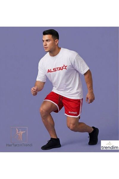 HerTarzınTrendi Unisex ALSTAR Σετ μπλουζάκι και σορτς με στάμπα Crew Neck Ove...