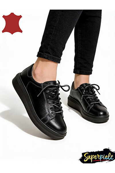 ANGEL BLUE Καθημερινά παπούτσια από φυσικό δέρμα με στρογγυλή μύτη και λευκή ...