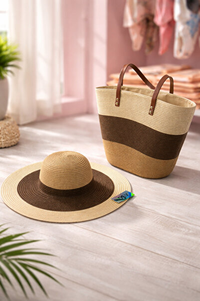 Prahar Γυναικείο Ψάθινο Καπέλο και Τσάντα Παραλίας, Σετ 2 τεμαχίων