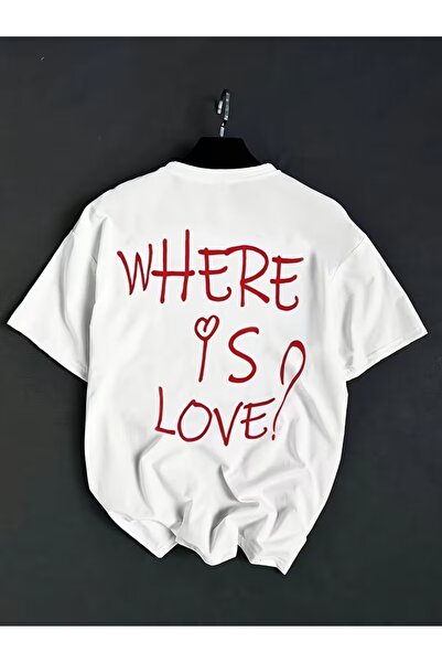 Marco Fresco Unisex μπλουζάκι με στάμπα "Where Is Love " και φαρδιά λαιμόκοψη