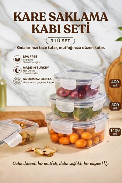 GENCHOME HOMEWARE 3-Piece Square Storage Container Set 400-800-1400 ml |   Bp...