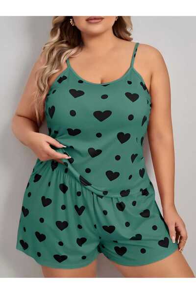 Viselya Σετ πιτζάμες μεγάλου μεγέθους με σχέδιο καρδιάς και σορτς
