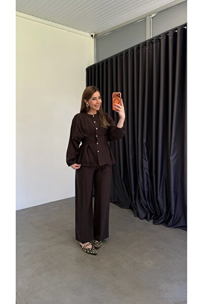 elif teke طقم دينا بيلدن فولانلي تينسل باللون البني