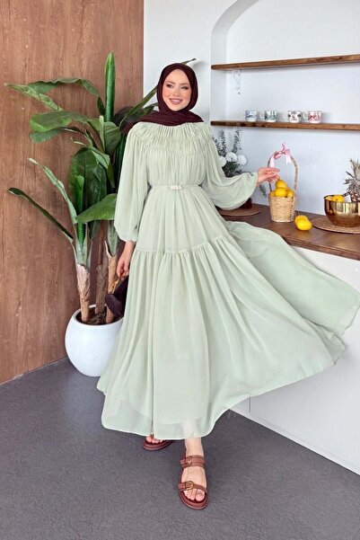 Şulemoda Giyim فستان نيلوفر شيفون بلون النعناع