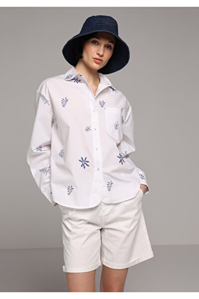 Colin's Boyfriend Shirt Neck Nakışlı Kadın Ekru Uzun Kol Gömlek