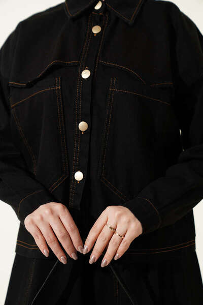 Lavanta Tekstil Double Pocket Denim Jacket and Skirt Two-Piece Set