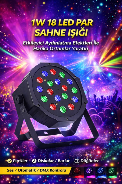 nelerbulurum Sese Duyarlı Rgb Led 1W 18 Led Par Sahne Işığı-parti, Disko,rest...