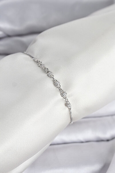 Butik Silver Color Chain Model Zircon Stone Brass Elevator Women's Bracelet