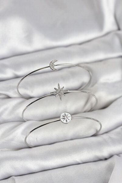 Butik Silver Color Zircon Stone Pole Star Model 3-Piece Women's Bracelet Comb...
