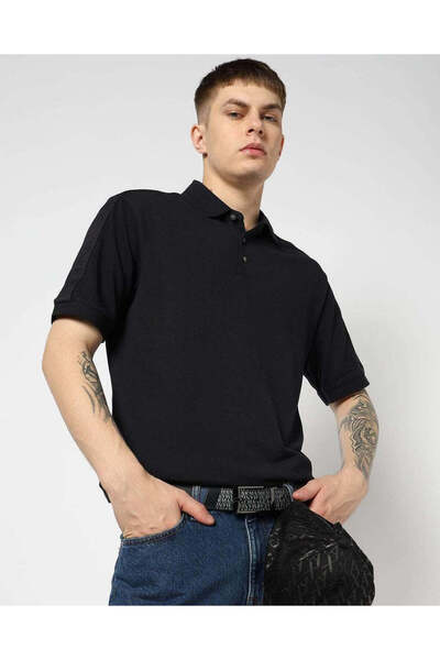 Armani Exchange Men's Regular Fit Pique Fabric Short Sleeve Navy Blue Polo Co...