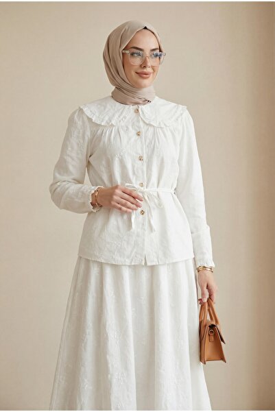 Modamorfo Βρεφικό σετ με γιακά, κορδόνια, κουμπιά, φούστα και φόδρα από λινό ...