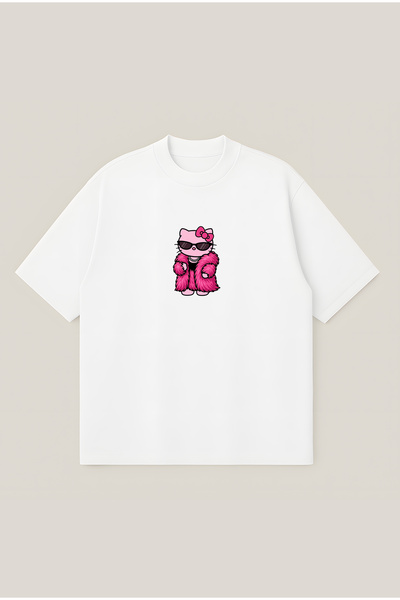 Moon Dancer Γούνινο μπλουζάκι Hello Kitty Chen με στάμπα, oversized, boxy κοπ...