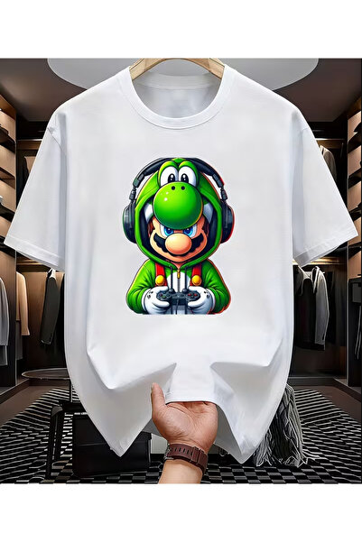 LİNA06 Men's T-shirt,Men'S Trendy Game-Themed T-Shirt Featuring a Green Dinos...