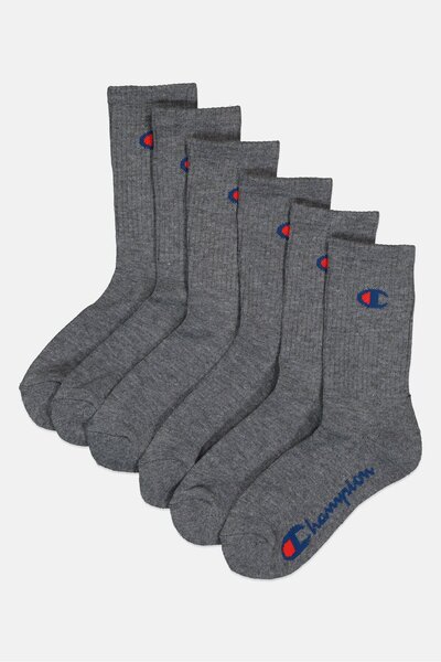 Champion Men 6 Pairs Brand Logo Cushion Crew Socks, Grey