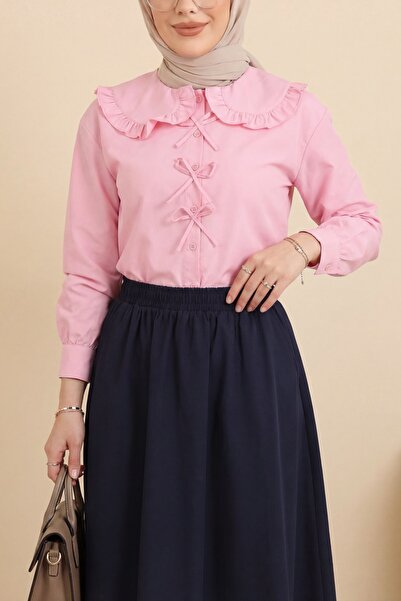 Modamorfo Βρεφικό πουκάμισο με λεπτομέρεια κορδέλας στο γιακά - ροζ