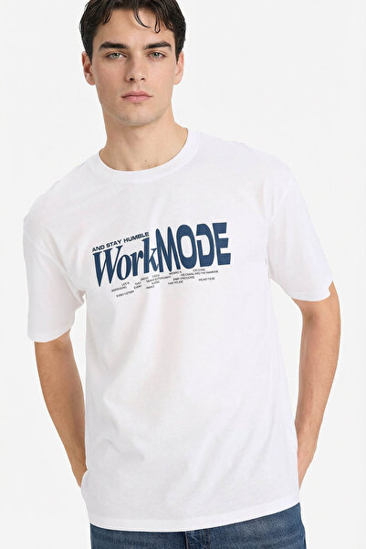 DeFacto 100% Βαμβακερό Ανδρικό T-Shirt σε Άνετη Γραμμή, Λευκό F8127AX/WT34
