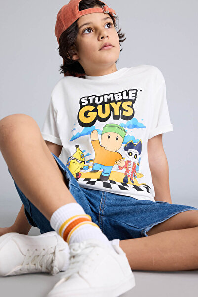 DeFacto %100 Pamuk Stumble Guys Tişört Erkek Çocuk H0227A826SM