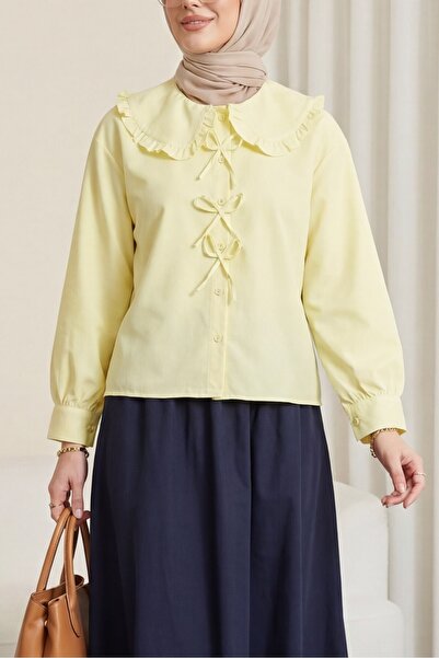 Modamorfo Βρεφικό πουκάμισο με λεπτομέρεια κορδέλας στο γιακά - κίτρινο