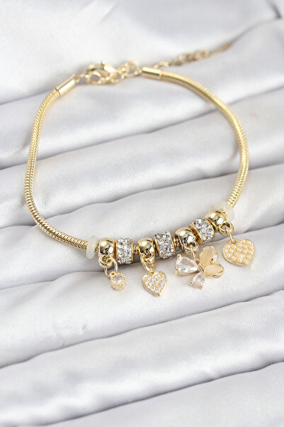 Butik Kelebek Charmlı Gold Renk Kadın Bileklik