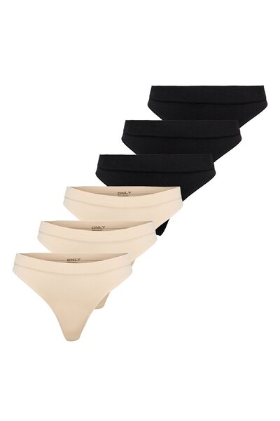 ONLY Damen Strings, 6er Pack - ONLVICKY RIB THONG, gerippt
