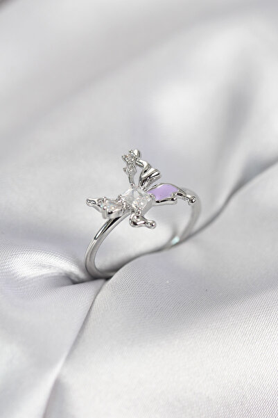 Nehir Stylish Silver Color Butterfly Model Zircon Stone Women's Ring Teachers...