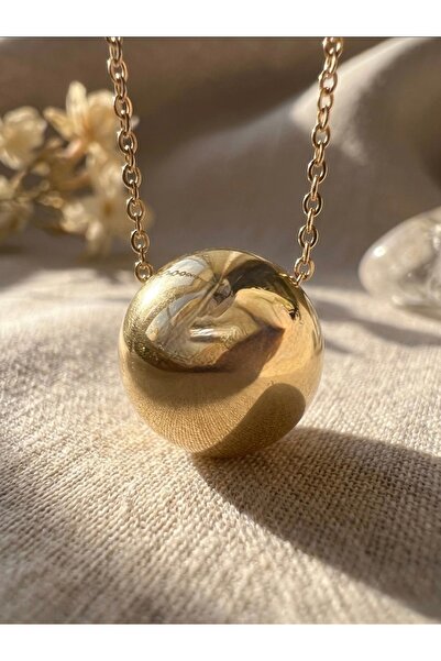 Meneva Aksesuar Gold Color Modern Steel Necklace with Globe Figure