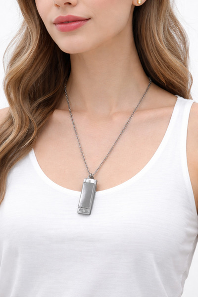 HER ŞEY NOTA www.herseynota.com Gray Metal Harmonica Necklace Silver Color Ch...