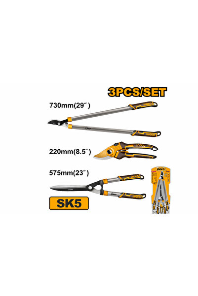 Ingco Σετ Ψαλίδια Κλαδέματος Μπορντούρας + Δέντρων 3 Τεμαχίων HLT76033 – Λεπί...