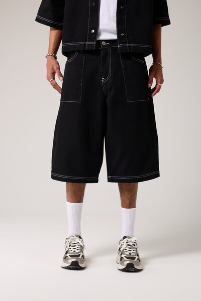 2512 Clothing Dikişli Denim Baggy Şort