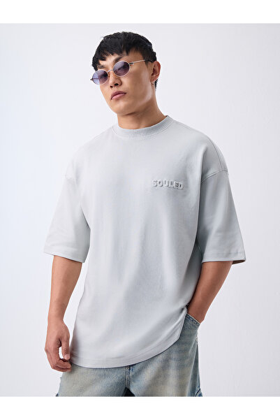 The Souled Store By Styli Men Grey Super Oversized Longline T-Shirt