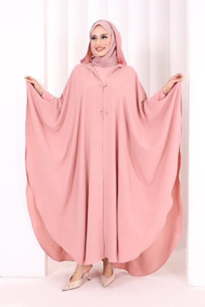 Bym Fashion Kapüşonlu Ayrobin Pelerin 70021 Gül Kurusu