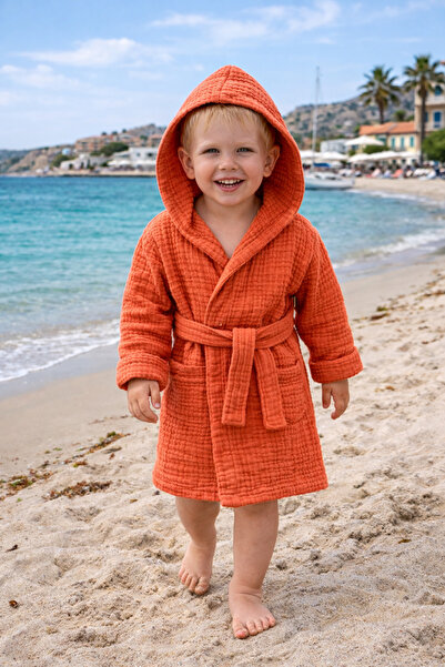 Pedimu 100% Cotton 4 Layer Muslin Baby Bathrobe with Hood
