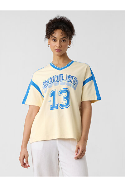 The Souled Store By Styli Cream Varsity Style Oversized T-Shirt