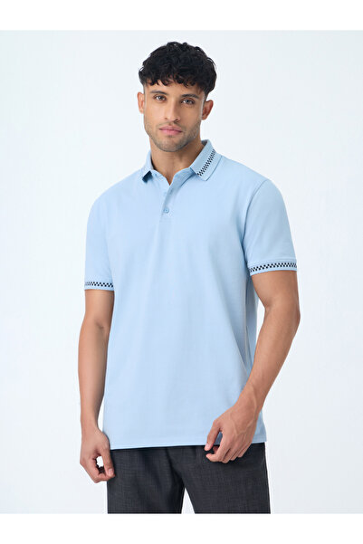 The Souled Store By Styli Blue Cotton Polo with Checkered Trim
