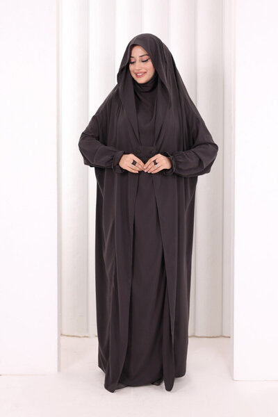 Bym Fashion Medine Kendinden Peçeli Sufleli Cilbab 6032 Füme