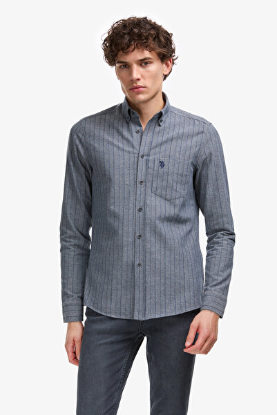 U.S. Polo Assn. قميص رجالي بأكمام طويلة باللون الأزرق الداكن 50308586-VR059