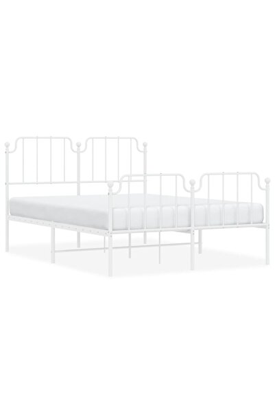 vidaxl Metal bed frame with headboard/footboard, white, 140x190 cm