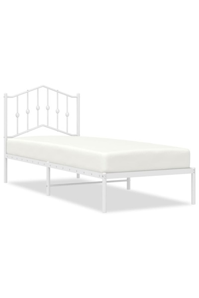vidaxl Metal bed frame with headboard, white, 90x190 cm