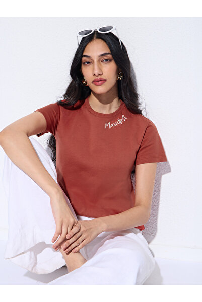 The Souled Store By Styli تي شيرت قطني برقبة دائرية بلون الصدأ