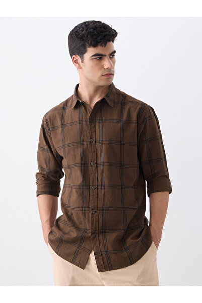 The Souled Store By Styli Men Brown Checkered Cotton Shirt
