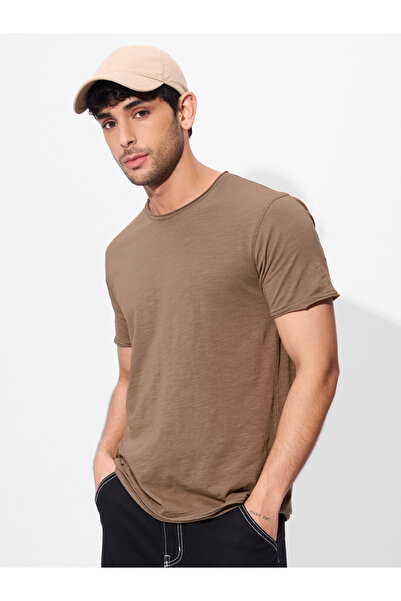 The Souled Store By Styli تي شيرت قطني بني بأكمام قصيرة