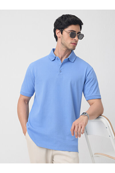 The Souled Store By Styli Blue Cotton Blend Short Sleeve Polo