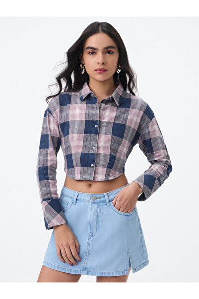 The Souled Store By Styli Blue Crop Plaid Shirt