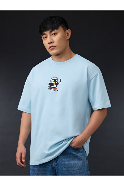 The Souled Store By Styli Men Blue Oversized Embroidered T-Shirt