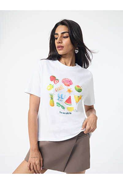 The Souled Store By Styli تي شيرت أبيض بقصة مريحة من White Beach Vibe