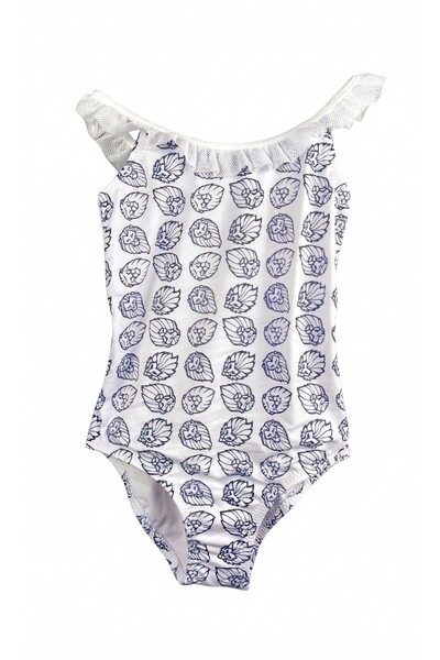 LOOK ME Lion Patterned Mesh Shoulder Detailed Girls' Swimsuit
