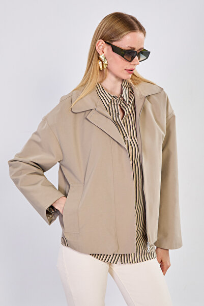 BARRELS AND OIL Γυναικείο Κλασικό Μπουφάν με Γιακά Πόλο - Χακί