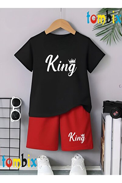 tombix King Small Crown Printed T-Shirt Shorts Summer Children's Set