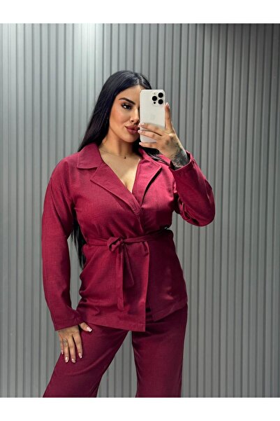 inci bayan giyim Women's Tie-Up Linen Set/Bordo