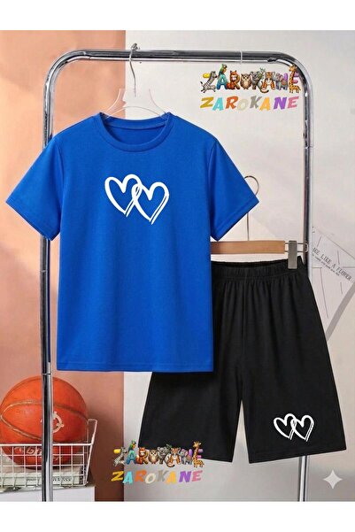 ZAROKANE Heart-Printed Top and Shorts/T-Shirt Summer Children's Two-Piece Set